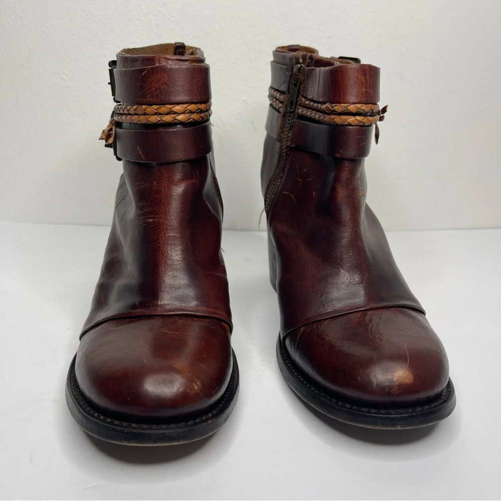 FREEBIRD by Steven Lion Heel Cognac REAL LEATHER Distressed Ankle Boot Size 11